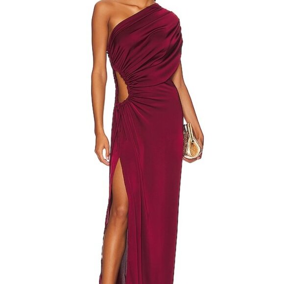 NEW Andrea Iyamah x REVOLVE Aylo One Shoulder Dress in Oxblood Red Maxi Dress - Picture 1 of 9